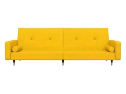 Sofá cama de 2 plazas con dos almohadas terciopelo amarillo