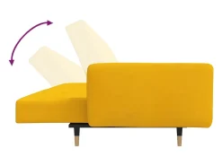 Sofá cama de 2 plazas con dos almohadas terciopelo amarillo