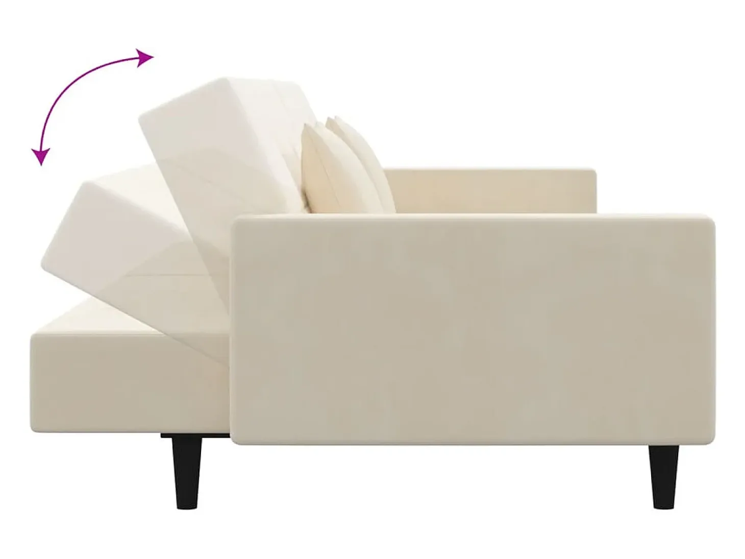 Sofá cama de 2 plazas con dos almohadas terciopelo color crema