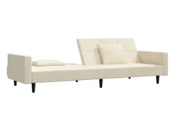 Sofá cama de 2 plazas con dos almohadas terciopelo color crema