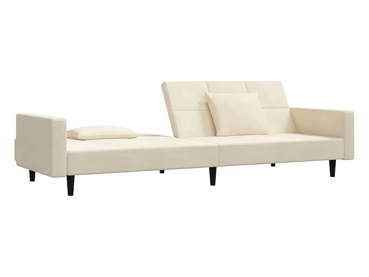 Sofá cama de 2 plazas con dos almohadas terciopelo color crema