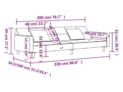 Sofá cama de 2 plazas con dos almohadas terciopelo color crema