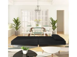 Sofá cama de 2 plazas con dos almohadas tela negro