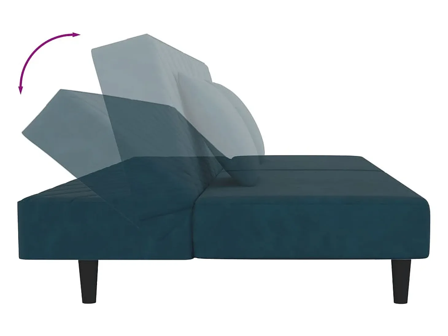 Sofá cama de 2 plazas con dos almohadas terciopelo azul