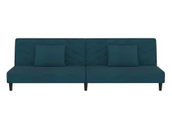 Sofá cama de 2 plazas con dos almohadas terciopelo azul