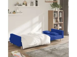 Sofá cama de 2 plazas con dos almohadas tela azul