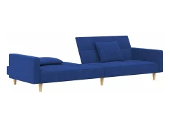 Sofá cama de 2 plazas con dos almohadas tela azul