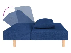 Sofá cama de 2 plazas con dos almohadas tela azul