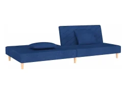 Sofá cama de 2 plazas con dos almohadas tela azul