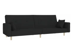 Sofá cama de 2 plazas con dos almohadas tela negro