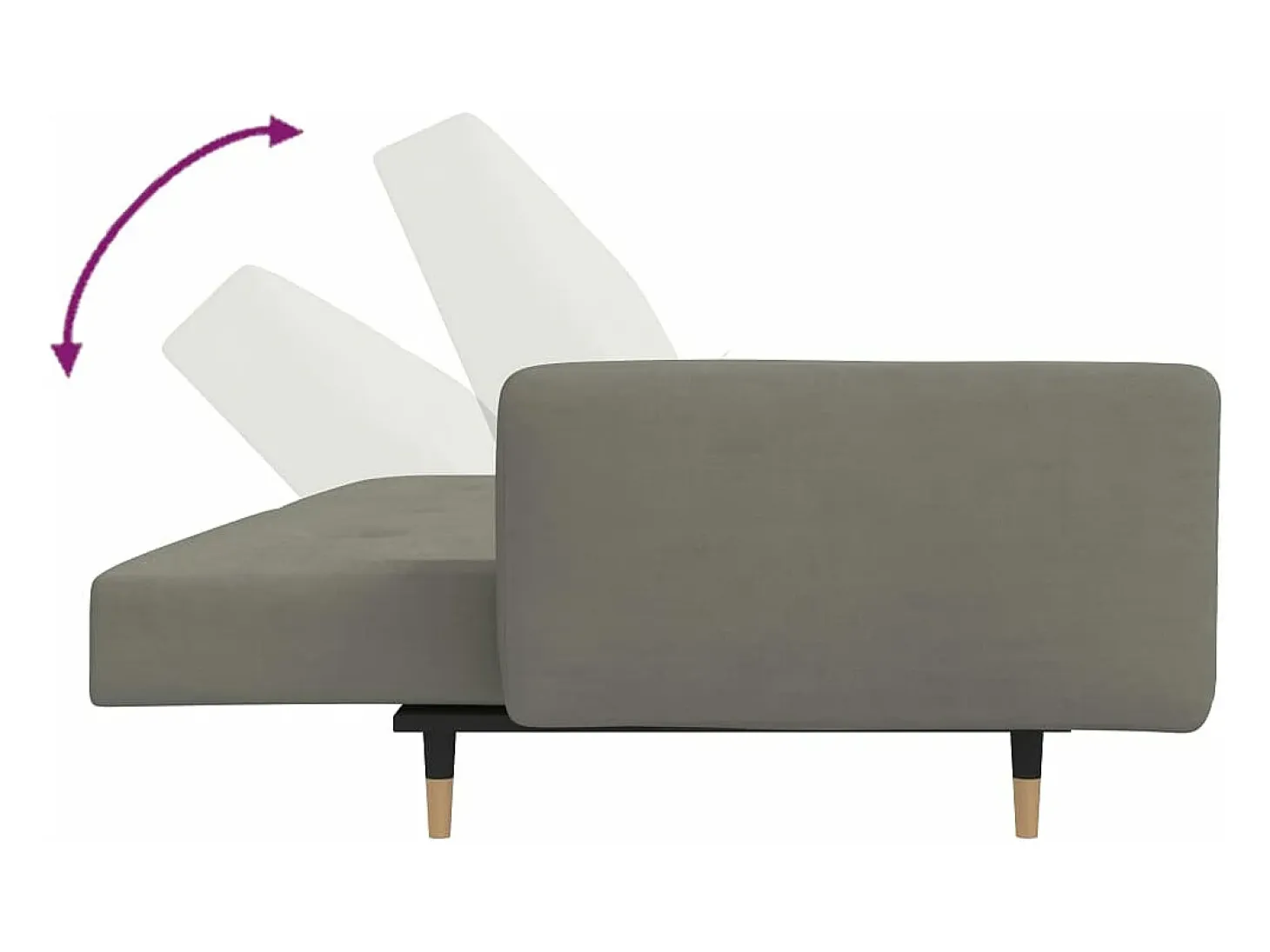Sofá cama de 2 plazas con dos almohadas terciopelo gris claro