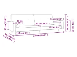 Sofá cama de 2 plazas con dos almohadas terciopelo gris claro
