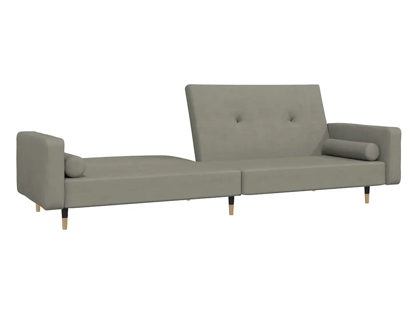 Sofá cama de 2 plazas con dos almohadas terciopelo gris claro