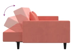 Sofá cama de 2 plazas con dos almohadas terciopelo rosa