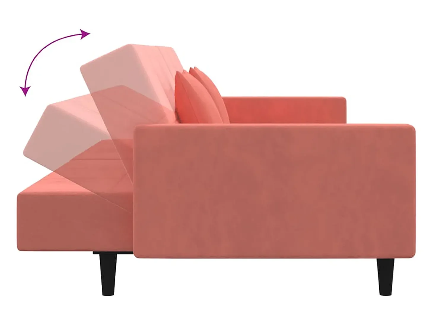 Sofá cama de 2 plazas con dos almohadas terciopelo rosa