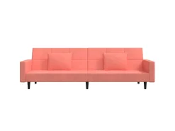 Sofá cama de 2 plazas con dos almohadas terciopelo rosa