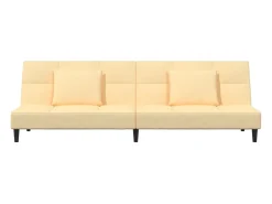 Sofá cama de 2 plazas con dos almohadas terciopelo color crema