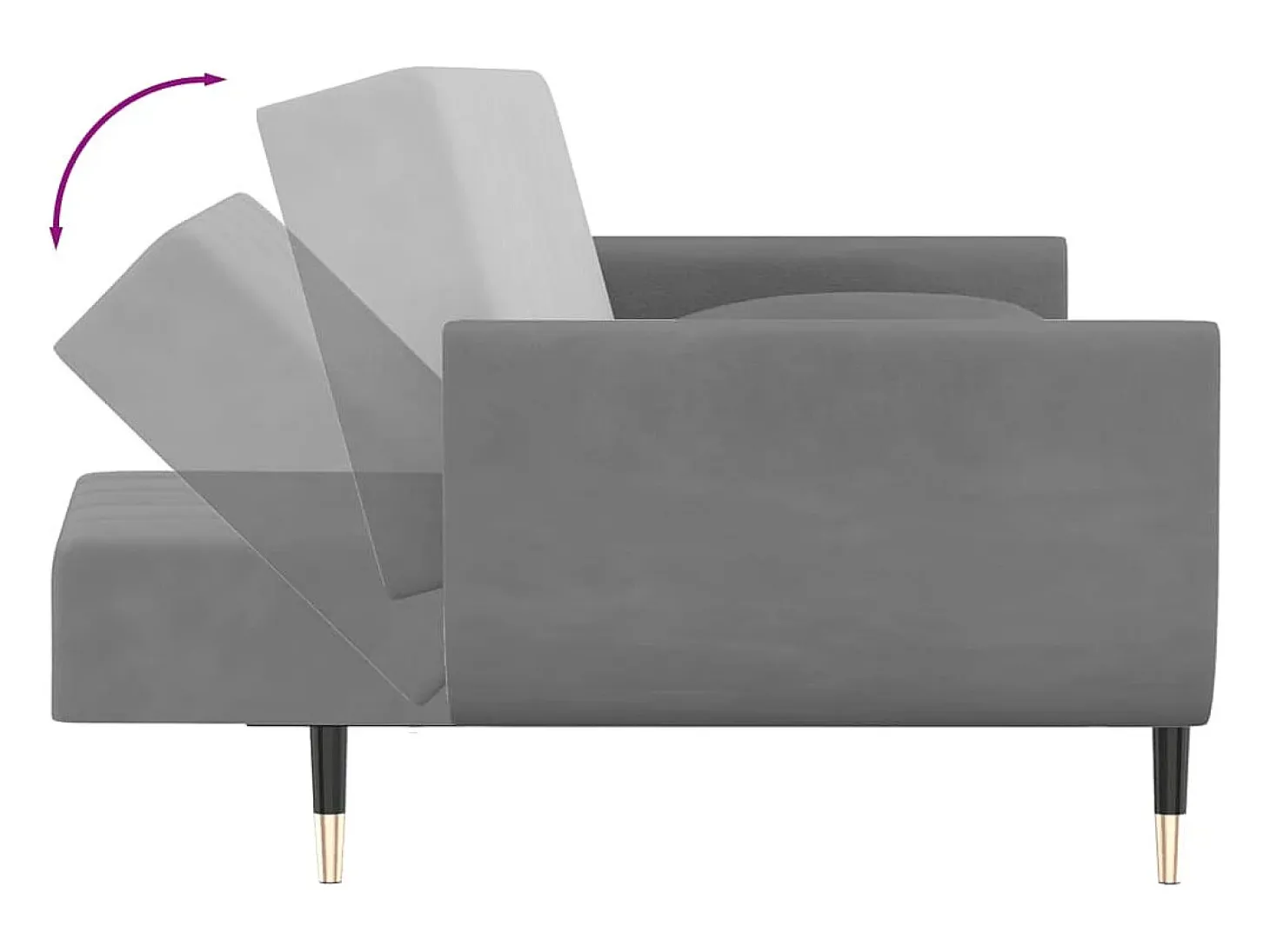 Sofá cama de 2 plazas con dos almohadas terciopelo gris claro
