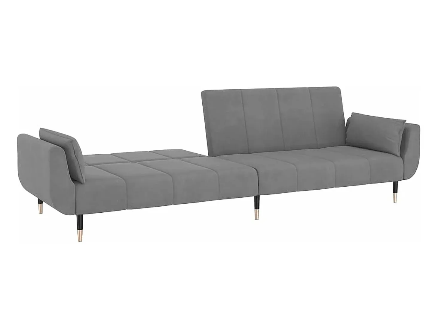 Sofá cama de 2 plazas con dos almohadas terciopelo gris claro