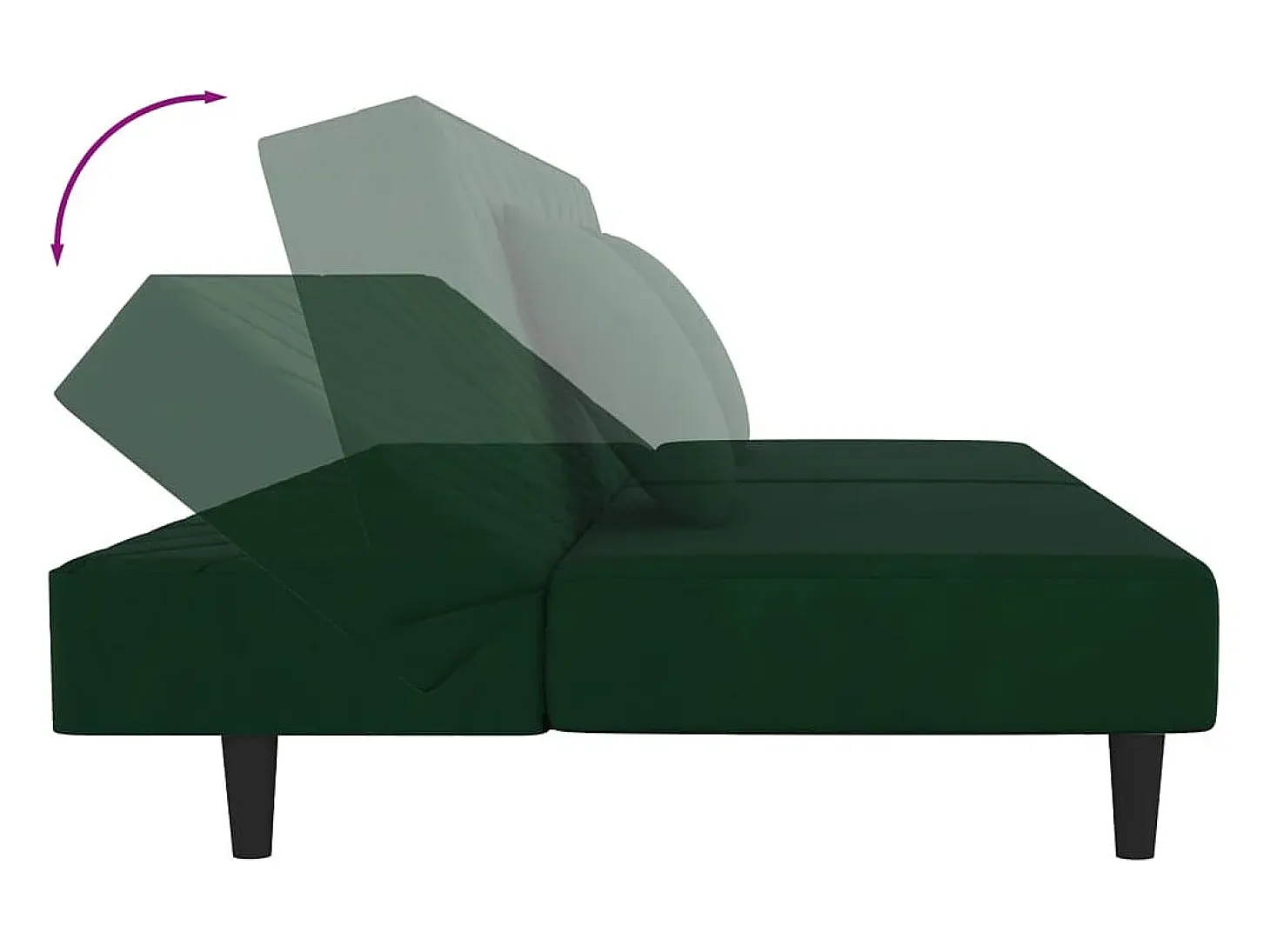 Sofá cama de 2 plazas con dos almohadas terciopelo verde oscuro