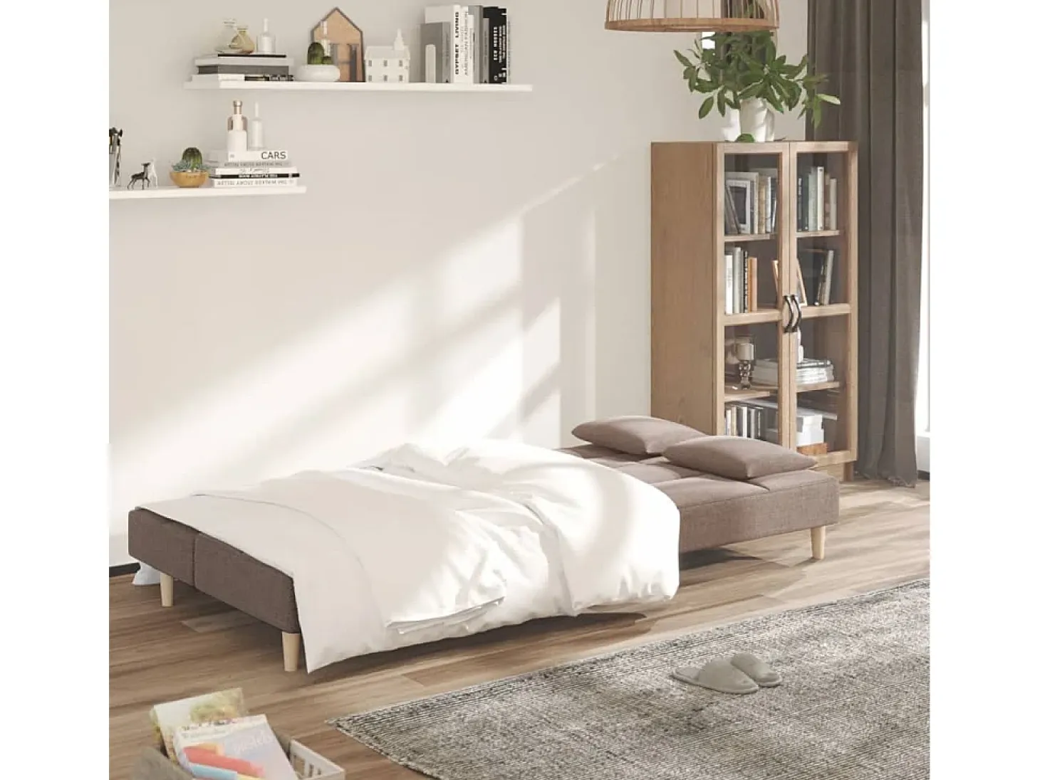 Sofá cama de 2 plazas con dos almohadas tela gris taupe