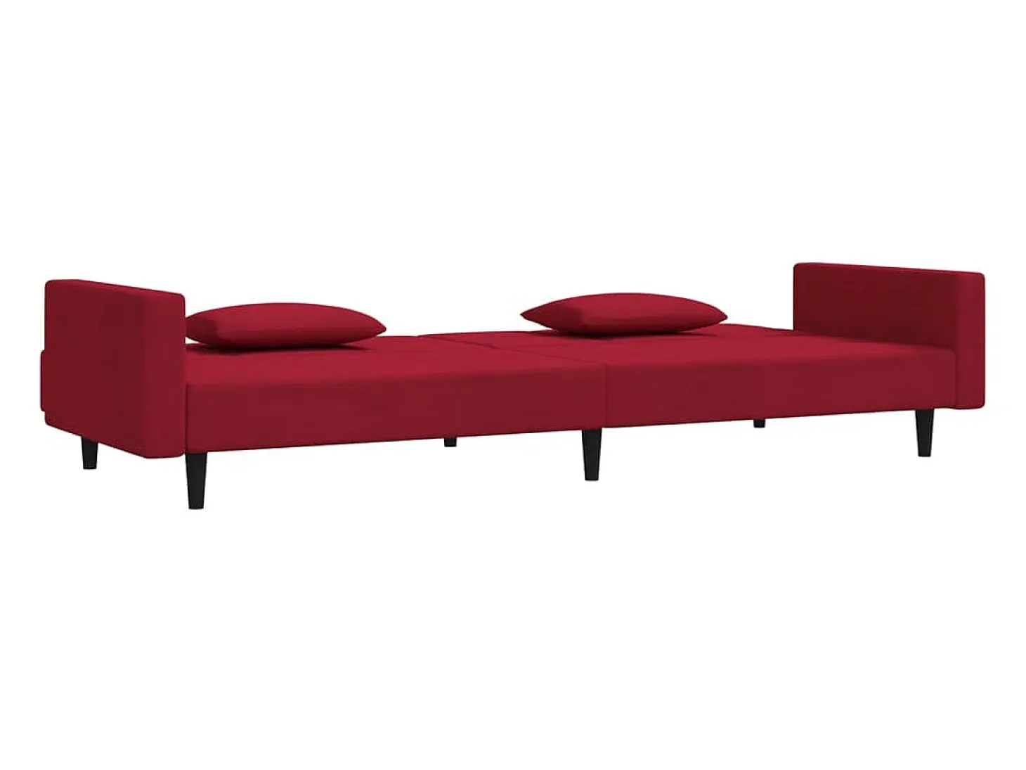 Sofá cama de 2 plazas con dos almohadas terciopelo rojo tinto