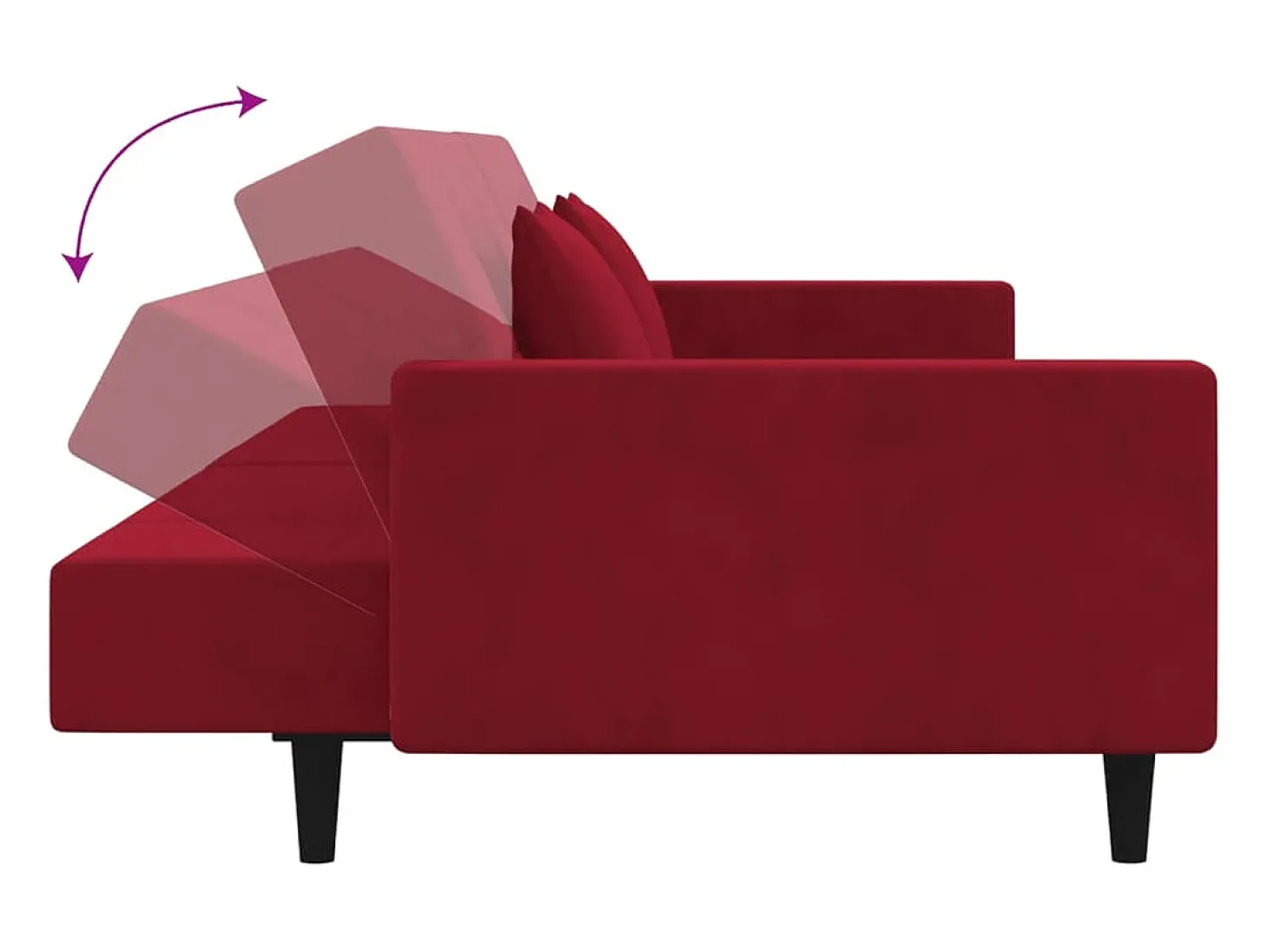 Sofá cama de 2 plazas con dos almohadas terciopelo rojo tinto