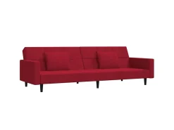 Sofá cama de 2 plazas con dos almohadas terciopelo rojo tinto