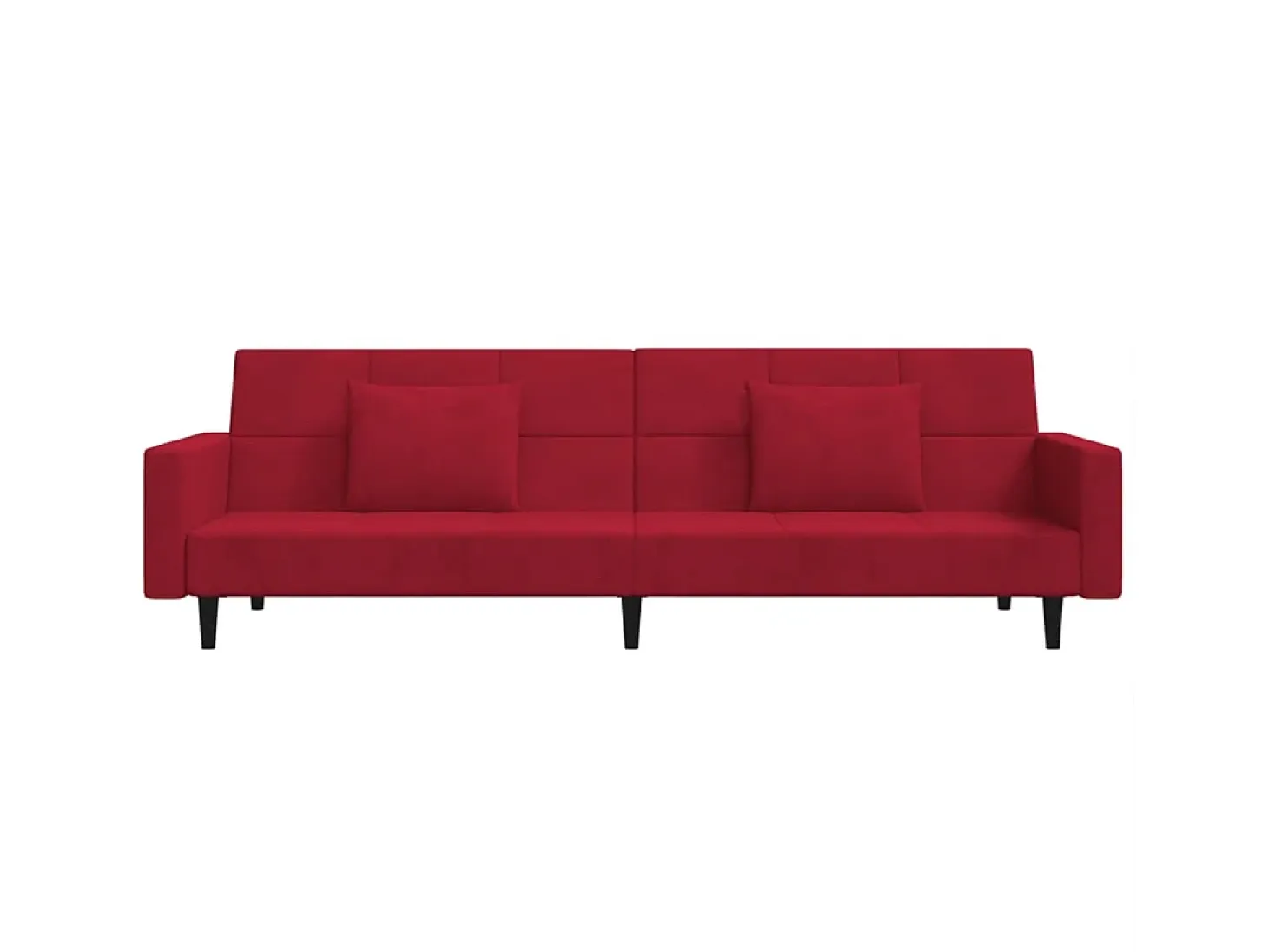 Sofá cama de 2 plazas con dos almohadas terciopelo rojo tinto
