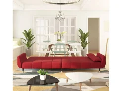 Sofá cama de 2 plazas con dos almohadas terciopelo color vino