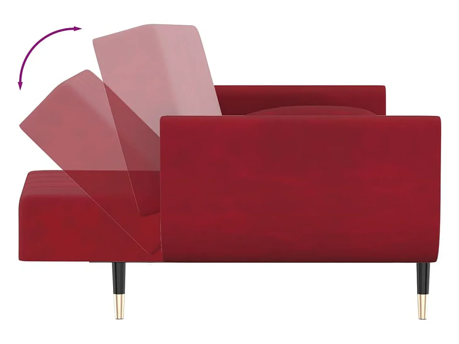 Sofá cama de 2 plazas con dos almohadas terciopelo color vino