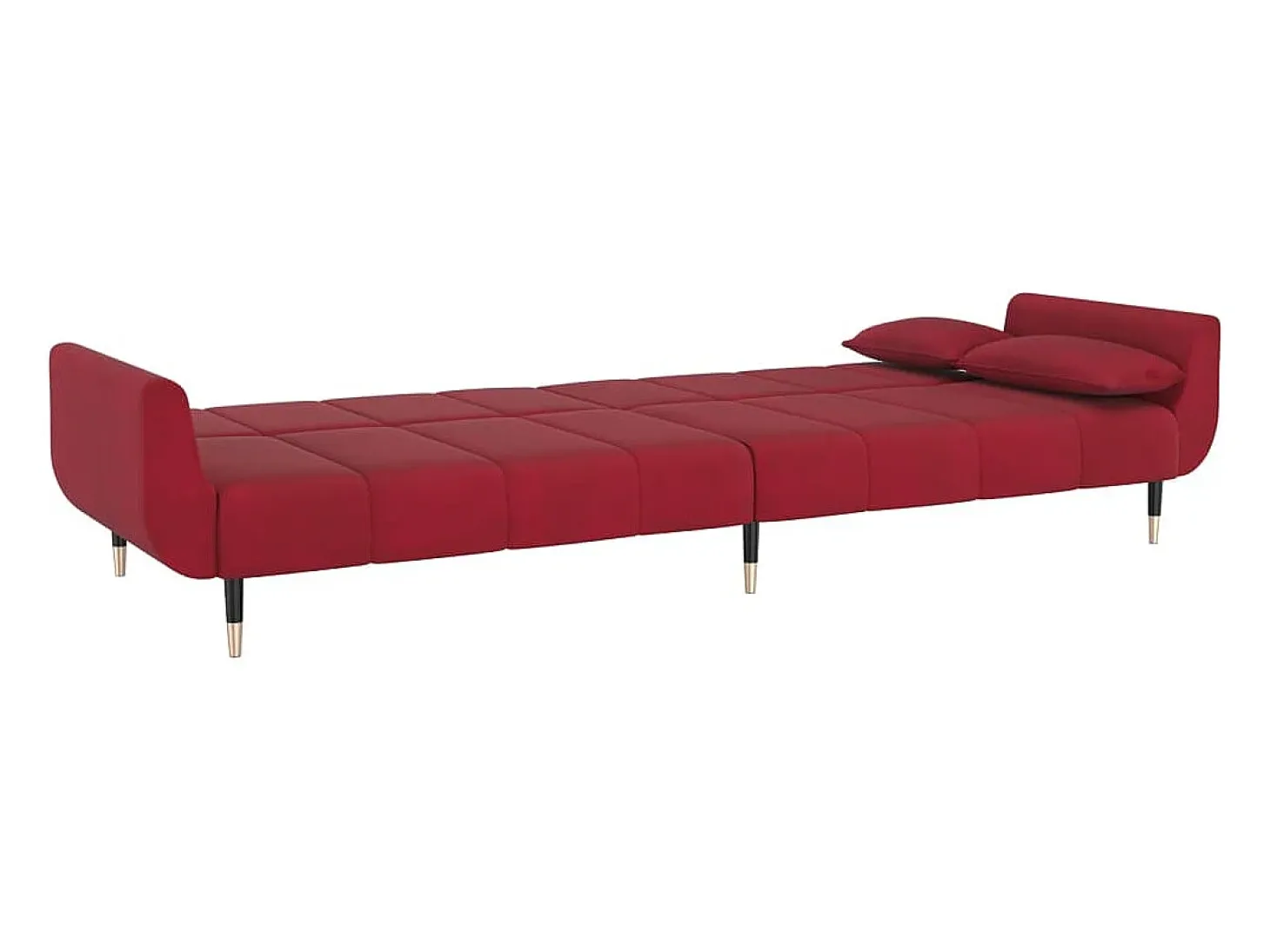 Sofá cama de 2 plazas con dos almohadas terciopelo color vino