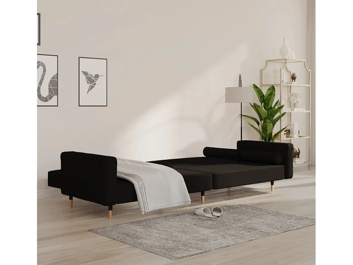 Sofá cama de 2 plazas con dos almohadas terciopelo negro