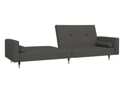 Sofá cama de 2 plazas con dos almohadas terciopelo gris oscuro