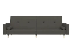 Sofá cama de 2 plazas con dos almohadas terciopelo gris oscuro