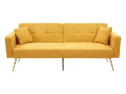 Sofá cama de 2 plazas con mecanismo clic-clac en tejido Sherpa - 175 x 64 x 72 cm - Patas doradas - Amarillo