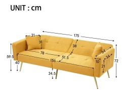 Sofá cama de 2 plazas con mecanismo clic-clac en tejido Sherpa - 175 x 64 x 72 cm - Patas doradas - Amarillo