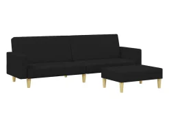 Sofá cama de 2 plazas con taburete tela negro