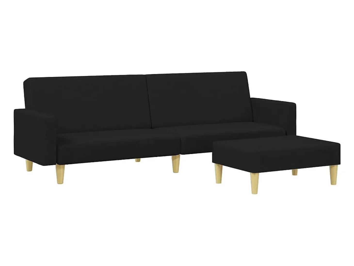 Sofá cama de 2 plazas con taburete tela negro