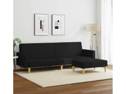Sofá cama de 2 plazas con taburete tela negro