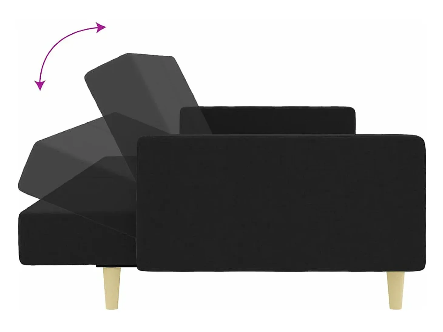 Sofá cama de 2 plazas con taburete tela negro