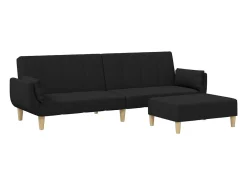 Sofá cama de 2 plazas con taburete tela negro