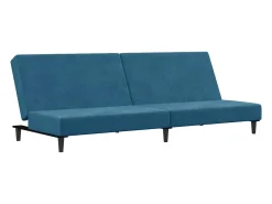Sofá cama de 2 plazas con taburete terciopelo azul