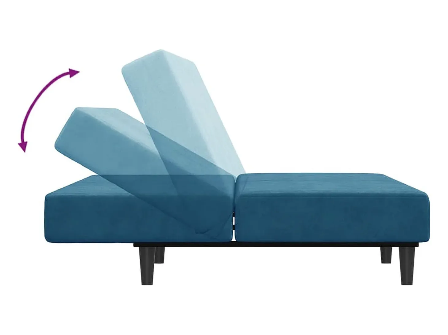 Sofá cama de 2 plazas con taburete terciopelo azul