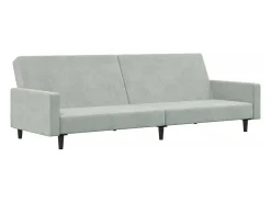 Sofá cama de 2 plazas con taburete terciopelo gris claro