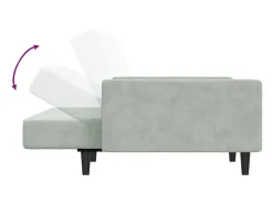 Sofá cama de 2 plazas con taburete terciopelo gris claro