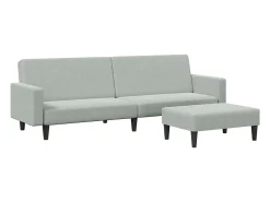 Sofá cama de 2 plazas con taburete terciopelo gris claro