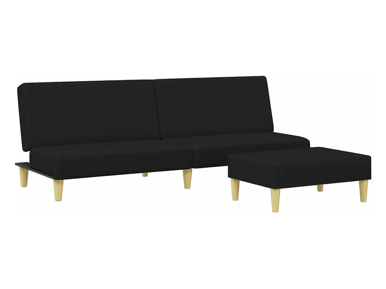 Sofá cama de 2 plazas con taburete tela negro