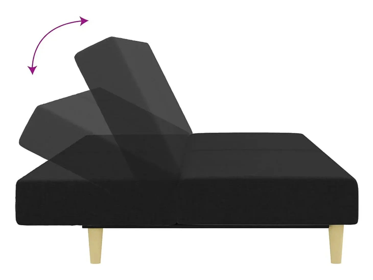 Sofá cama de 2 plazas con taburete tela negro