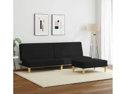 Sofá cama de 2 plazas con taburete tela negro